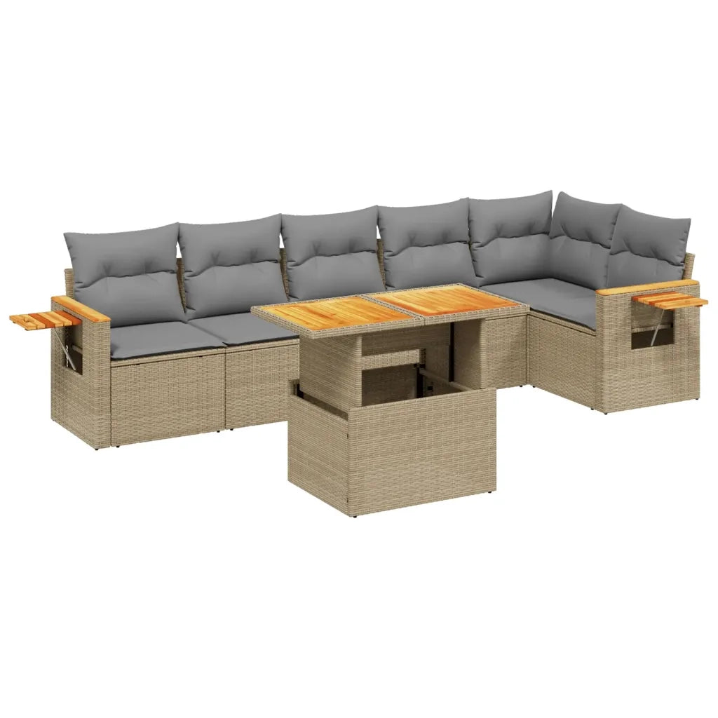 Set Divani da Giardino 7 pz con Cuscini Beige in Polyrattan 3273530