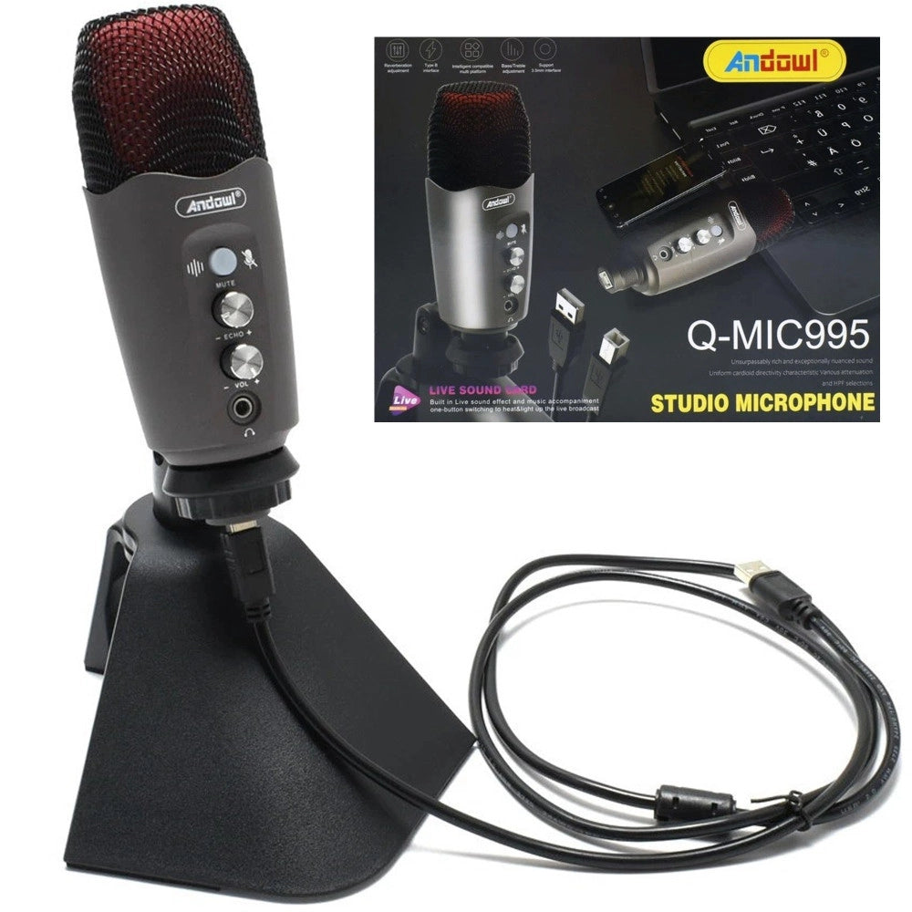 Trade Shop - Microfono Professionale A Condensatore Da Tavolo Usb Per Studio Podcast Q-mic995 -