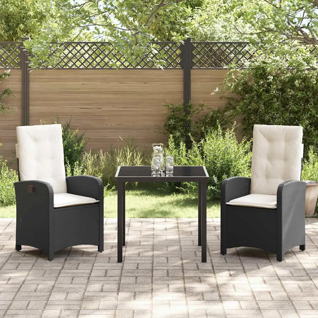 Set da Pranzo per Giardino con cuscino 3 pcs Nero polyrattan