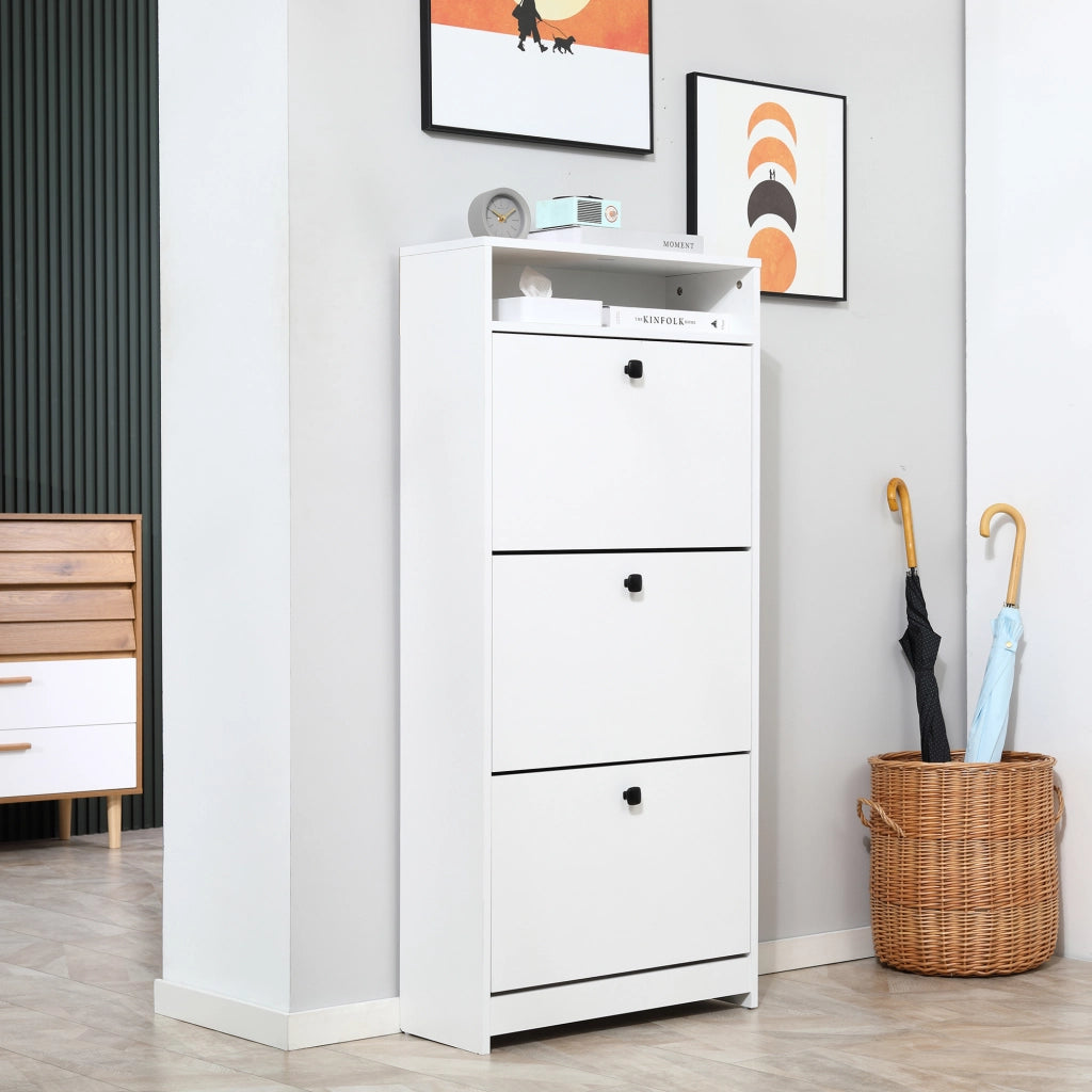 Scarpiera salvaspazio 3 ante a ribalta 18 paia con ripiano portaoggetti ¨C Xylo ¨C legno truciolato bianco 60x24x132cm