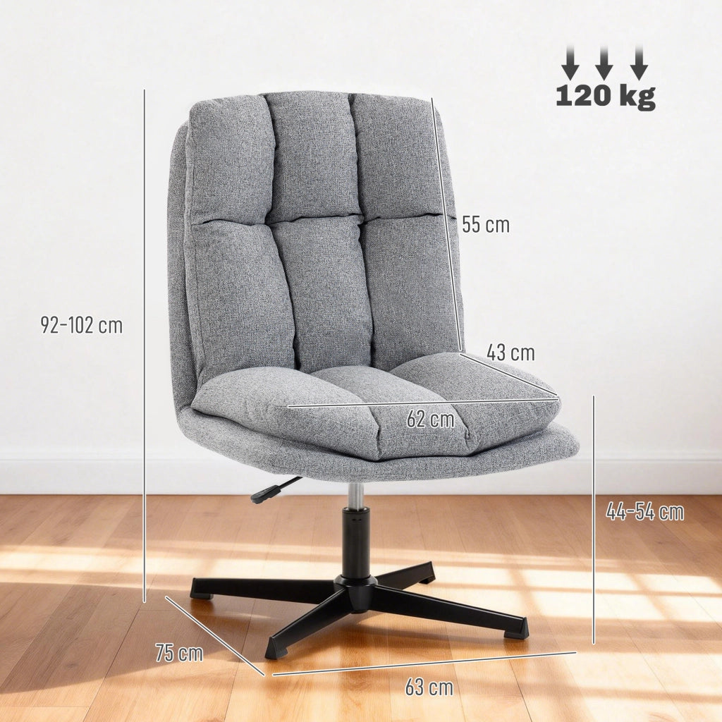 Sedia Girevole Tessuto Effetto Lino ¨C Zephmum ¨C Grigio Chiaro Metallo 63x75x92-102 cm