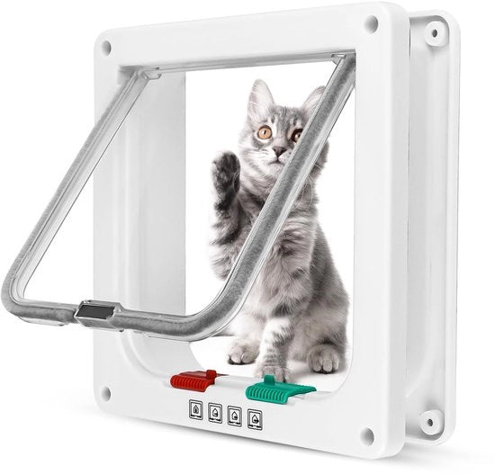 Porta gatto 4 vie chiusura - Porta gatto scorrevole - Porta per animali - Impermeabile - ABS - Profondità di installazione 20-50 mm - Porta gatto scorrevole per animali
