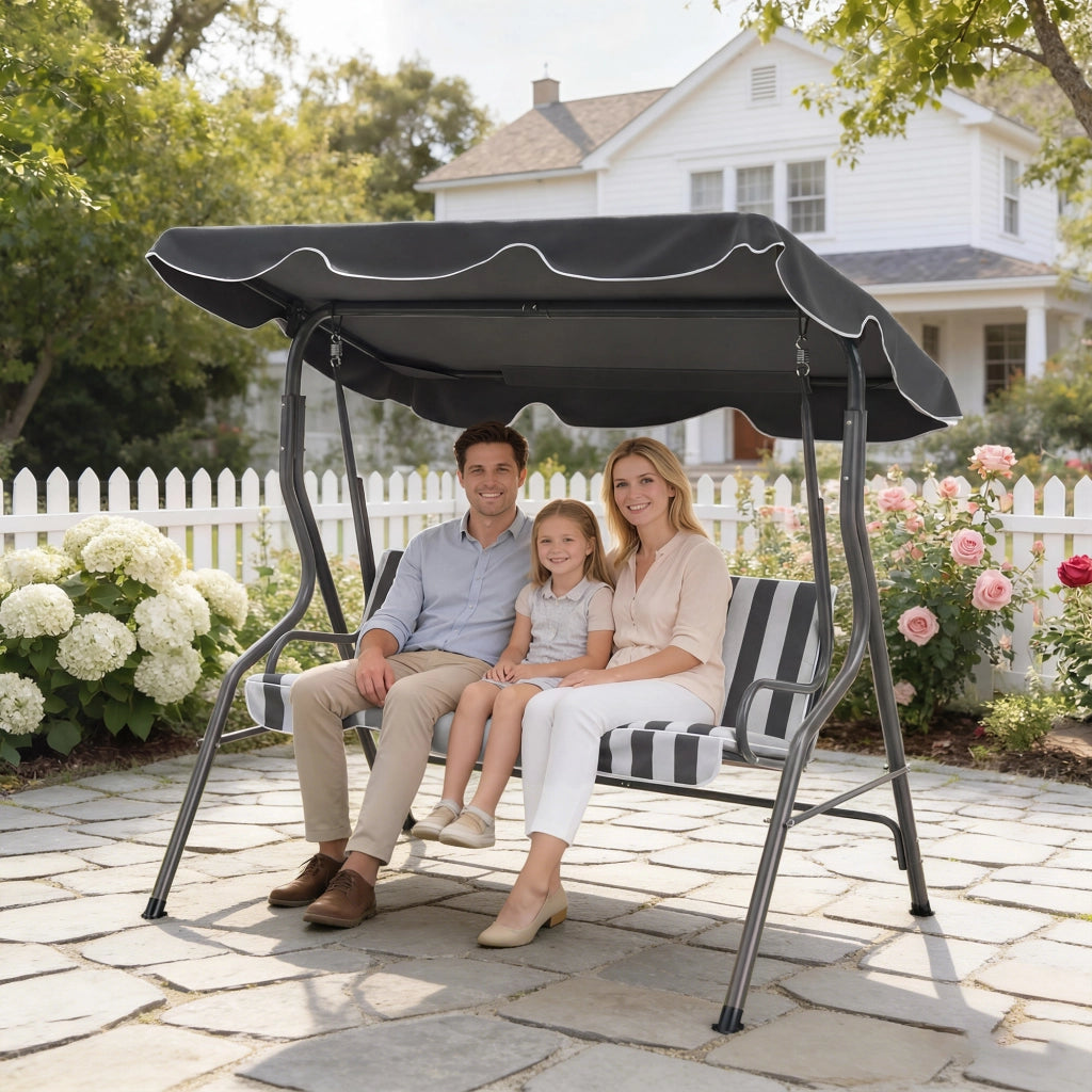 Divano da Giardino 3 Posti con Cuscini ¨C Minimal ¨C Grigio, Bianco