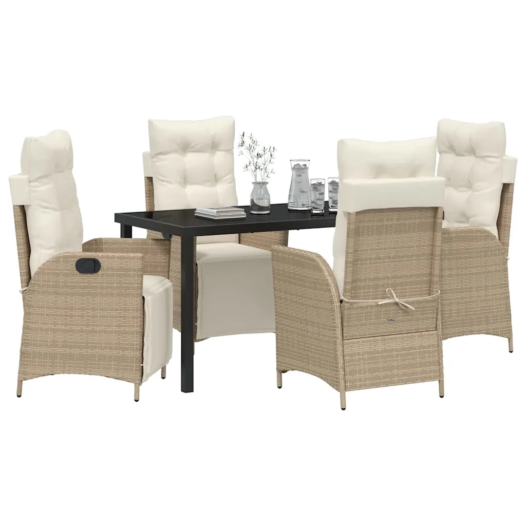 Set da Pranzo per Giardino con cuscino 5 pcs Beige polyrattan