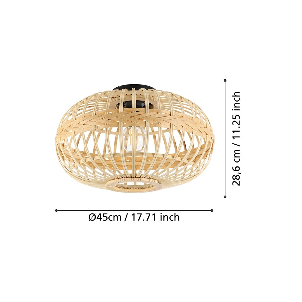 Plafoniera Rustica Amsfield 1 Luce Metallo Nero E Legno