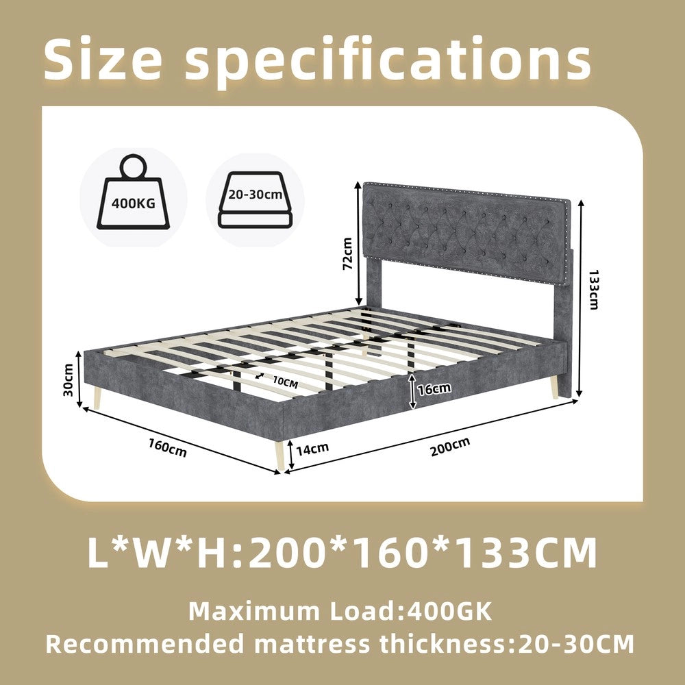 Letto Contenitore Imbottito ¨C MINIMAL ¨C Grigio 160x200 con Materasso
