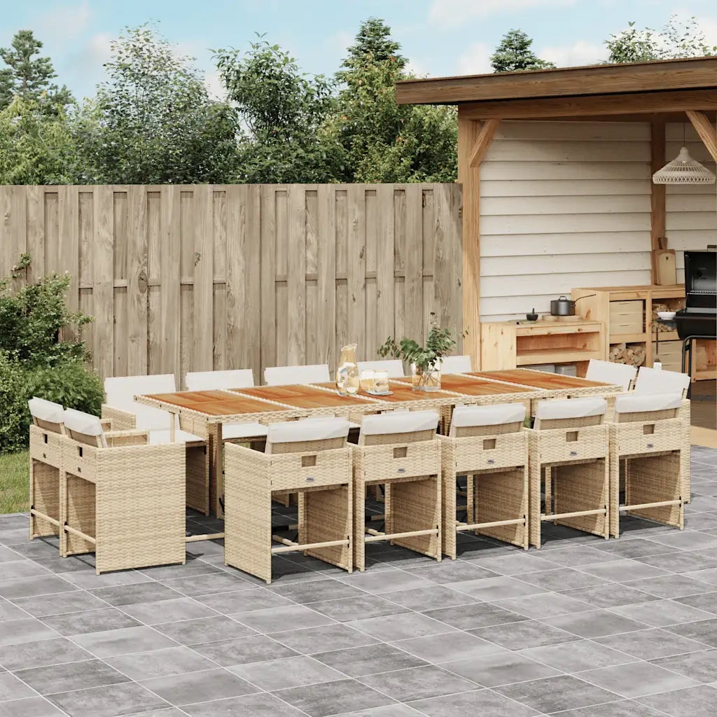 Set da Pranzo da Giardino 15 pz con Cuscini Beige in Polyrattan 3211240