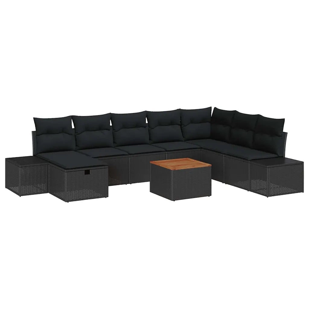 Set Divano da Giardino con cuscino 9 pcs Nero polyrattan 3359611