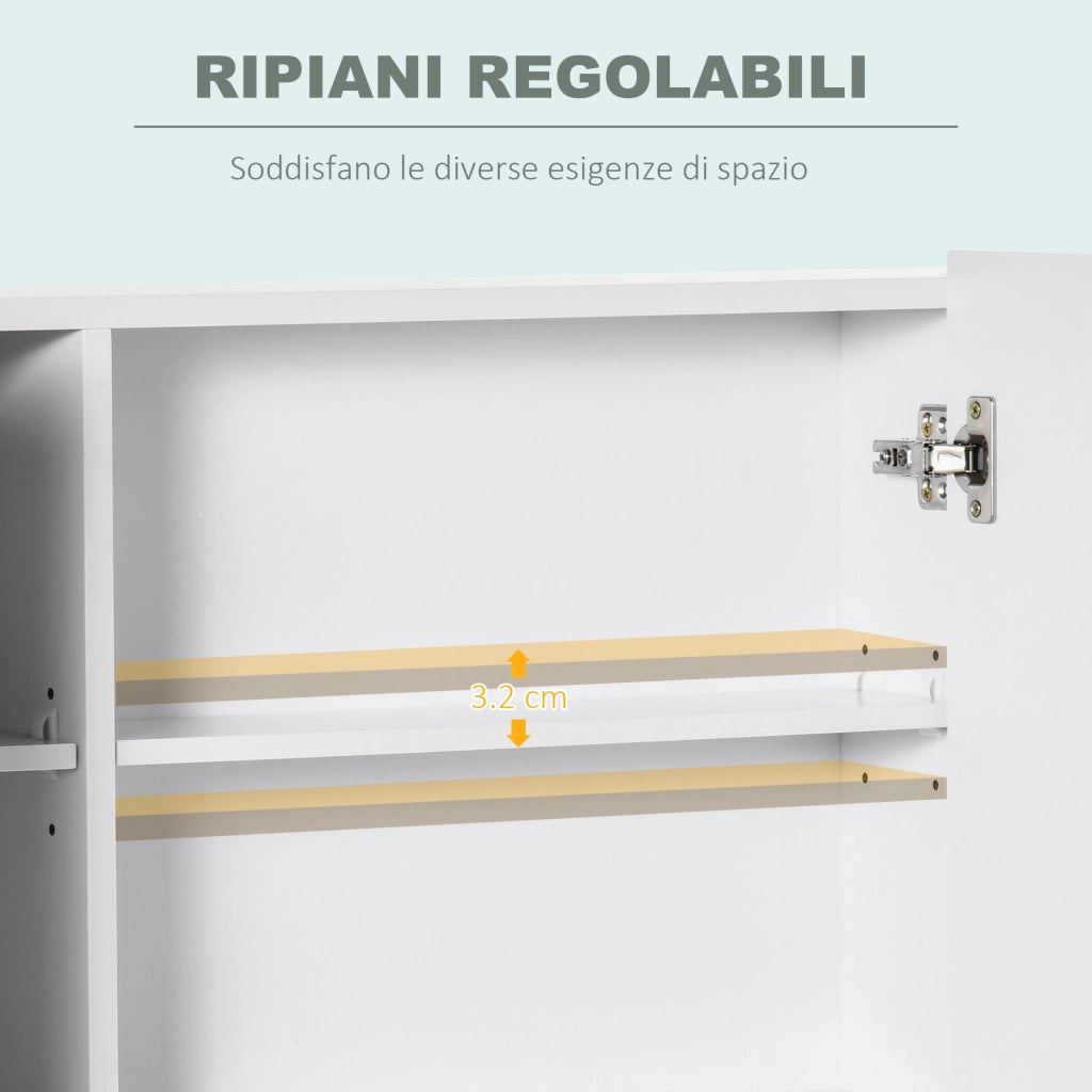 Armadietto Specchiera da Bagno con 3 Armadietti, 3 Ripiani e Luce LED, 90x15x65 cm, Bianco