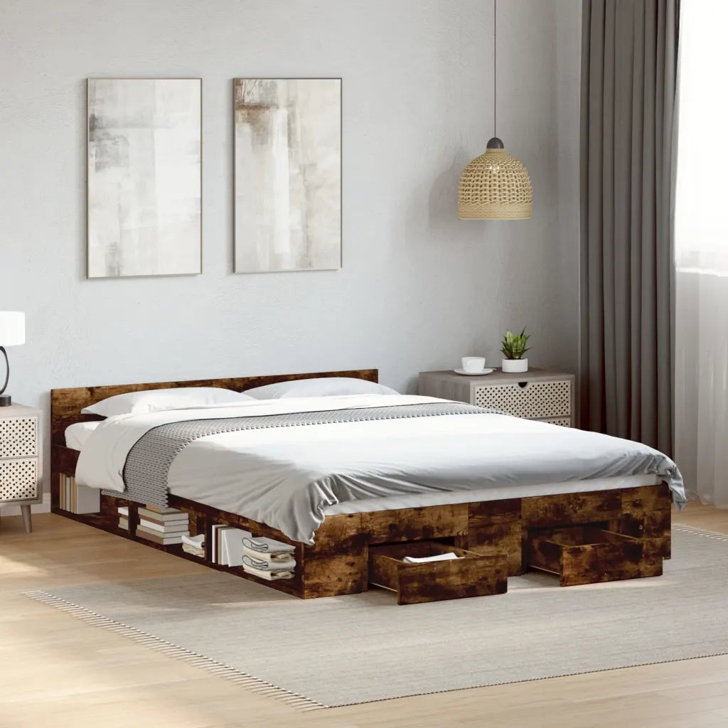 Giroletto con Cassetti-Struttura Letto con contenitore Rovere Fumo 120x200 cm Legno Multistrato 254953