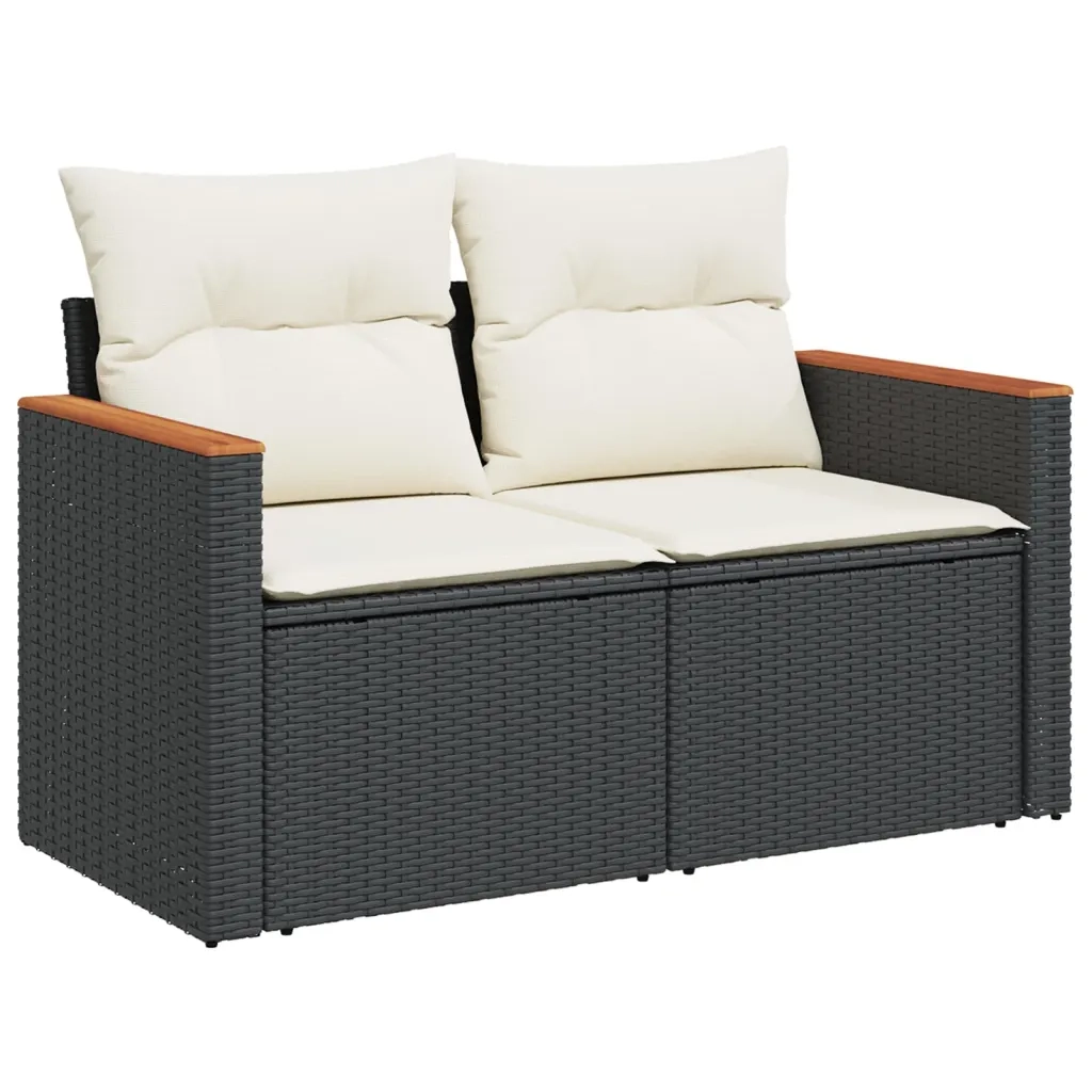 Set Divani da Giardino 10pz con Cuscini in Polyrattan Nero 3226322