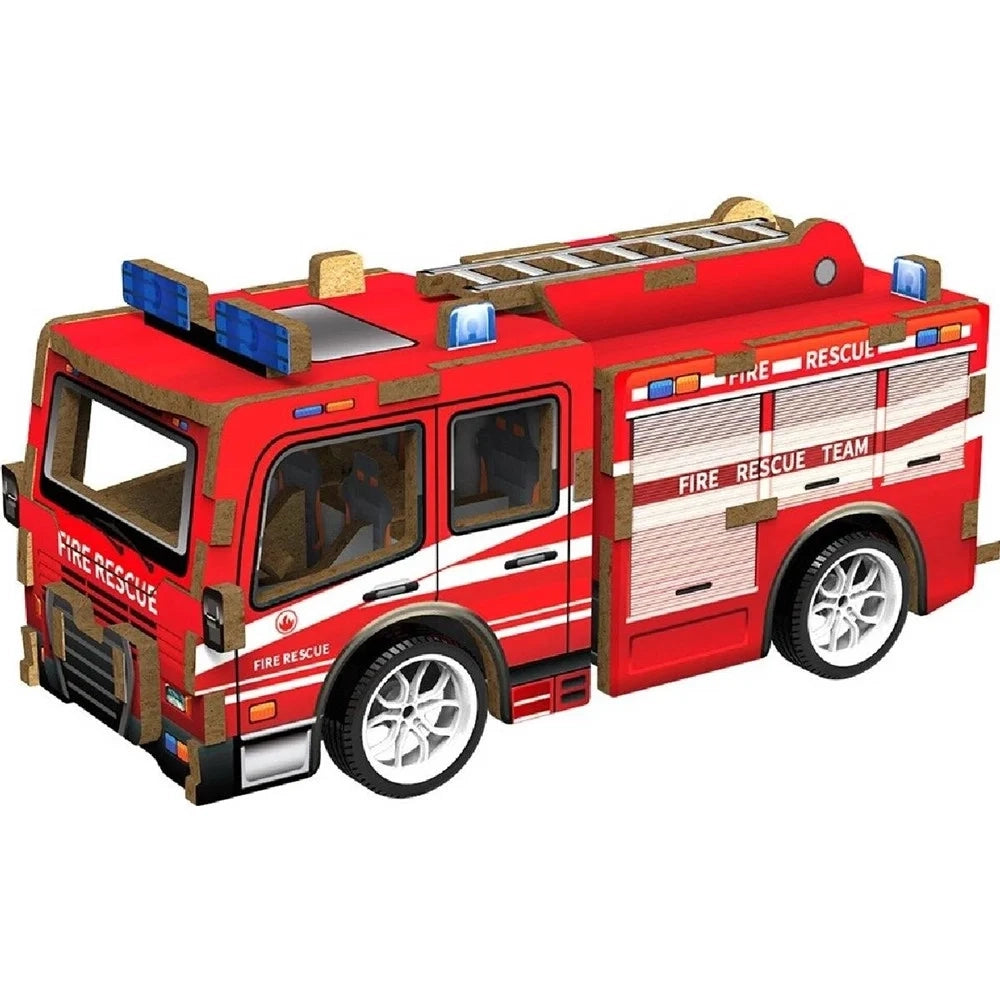 Trade Shop - Puzzle 3d Modellino Giocattolo In Legno 29pz Da Assemblare Modello Camion Pompieri 32386 -