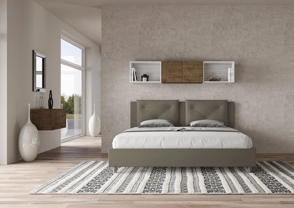 BS COM Letto contenitore imbottito 180x210 similpelle cappuccino