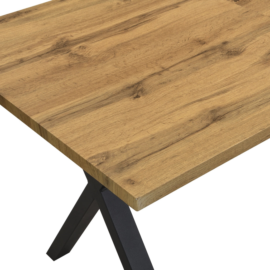 Tavolo da Pranzo Rettangolare ¨C MINIMAL ¨C Piano Rovere/Nero, Gambe Incrociate in Metallo, 140x80x76 cm