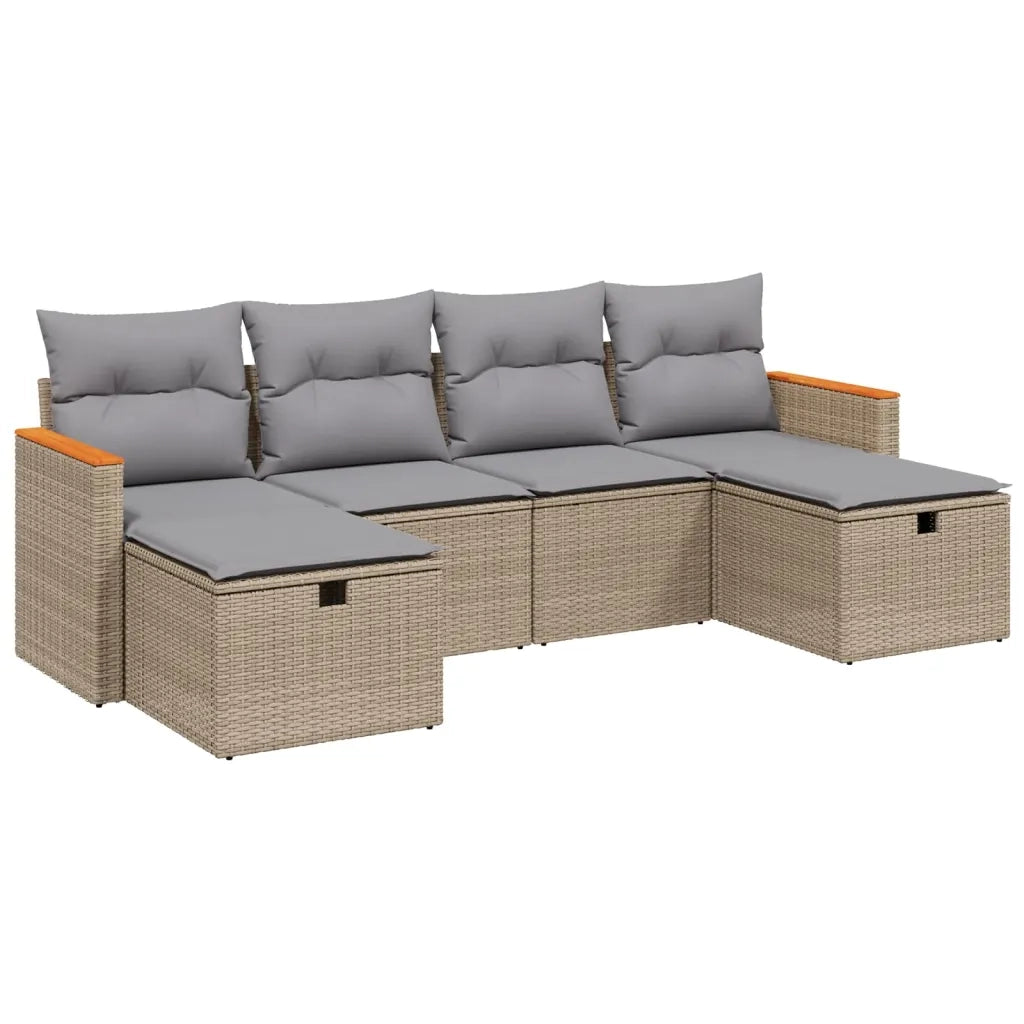 Set Divano da Giardino 6 pz con Cuscini Beige Misto Polyrattan 3265343