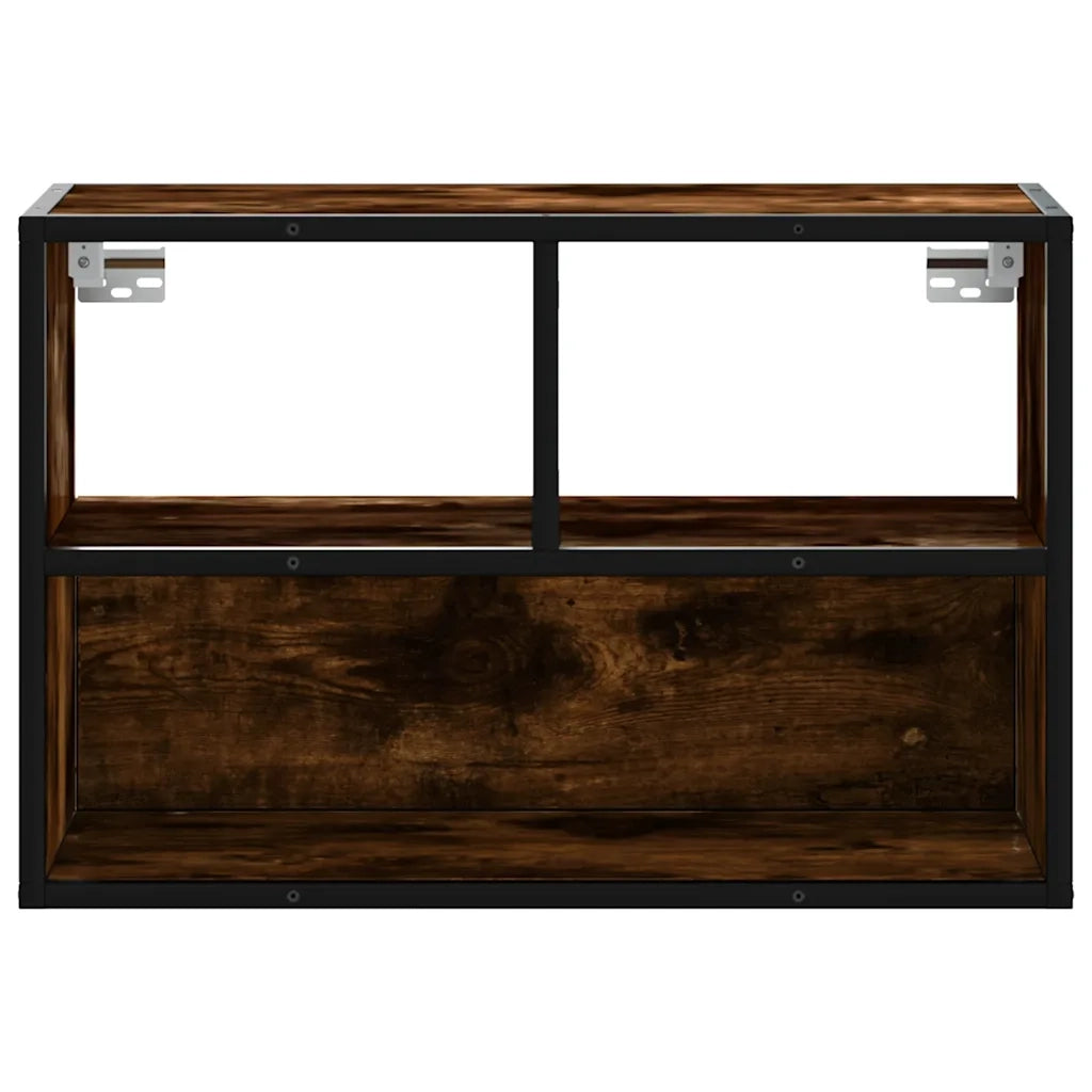 Mobile porta TV a parete dal design industriale 60 x 31 x 39,5 cm ampio vano contenitore legno composito finitura rovere affumicato 02_0049622