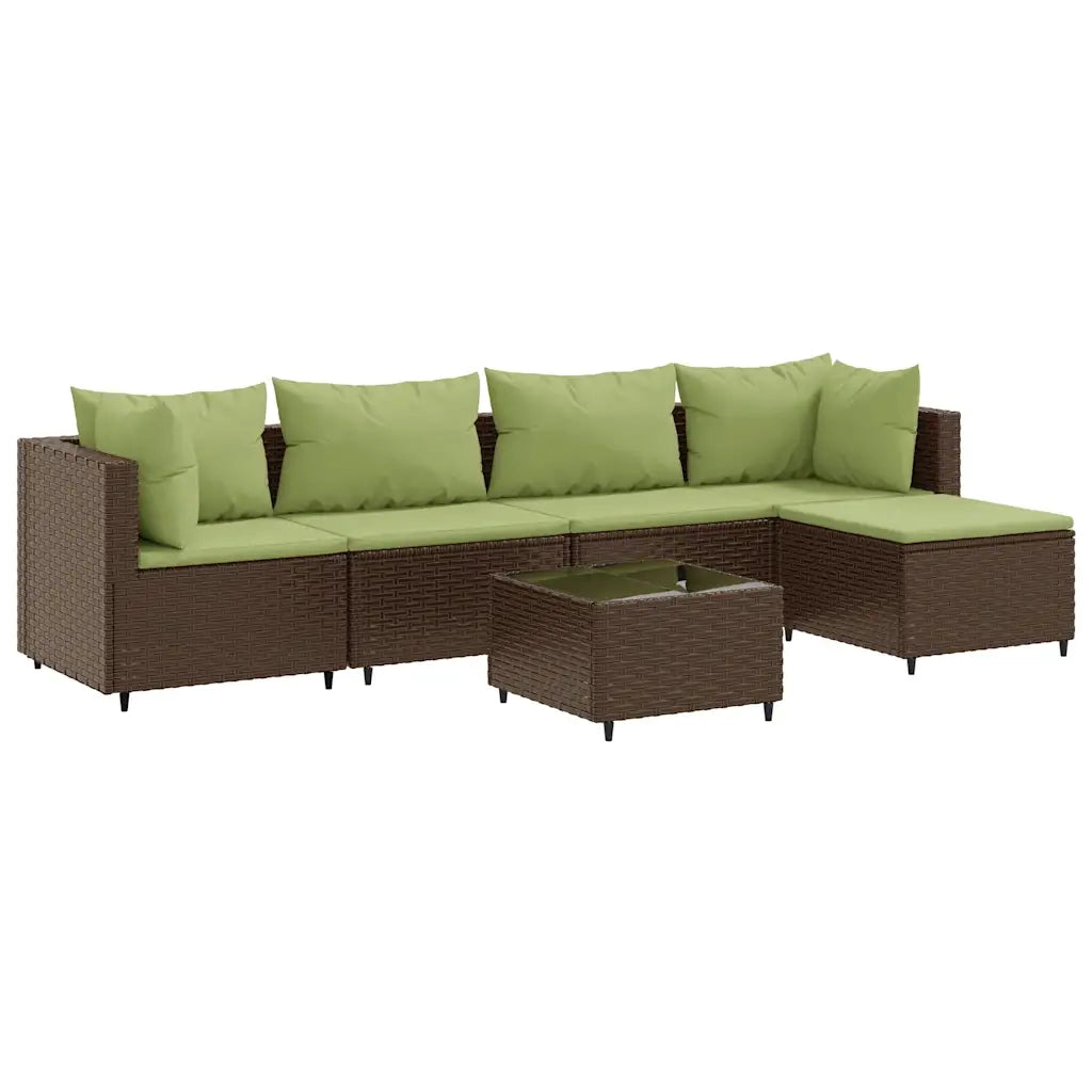 Set Mobili da Giardino 6pz con Cuscini in Polyrattan Marrone 3308070