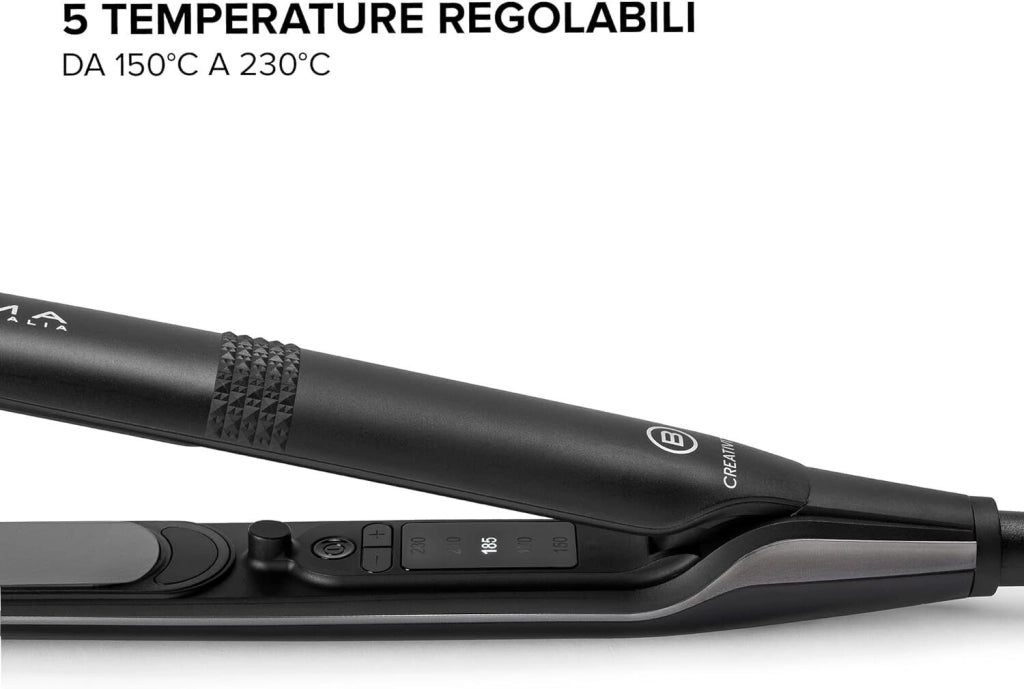 Bellissima 11874 Imetec Piastra Creativity per Capelli Lisci o Mossi con Rivestimento in Ceramica Diamond 5 Temperature Regolabili da 150 a 230°C Piastre Flottanti Riscaldamento Rapido Cavo Girevole 1,8 m colore Nero Rosa