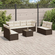 Set Divani da Giardino 9pz con Cuscini Marrone in Polyrattan 3217463