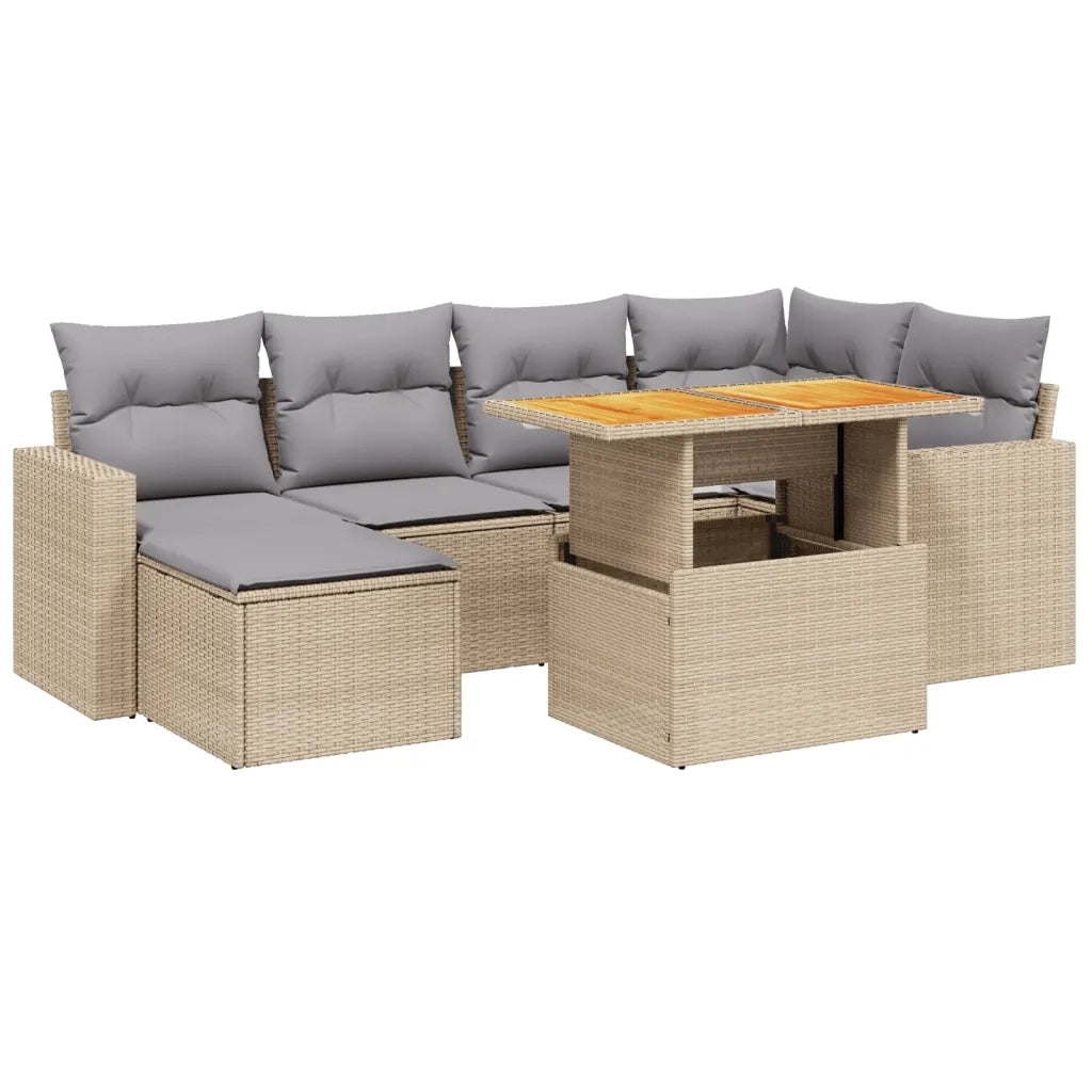 Set Divani da Giardino 7 pz con Cuscini Beige in Polyrattan