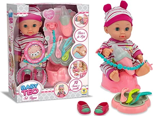 Bambola Bambina 3 Anni Morbida Con Accessori Bambole Giocattolo Set Pappa dai 2 anni che Suona Regalo di Colore Rosa Gio