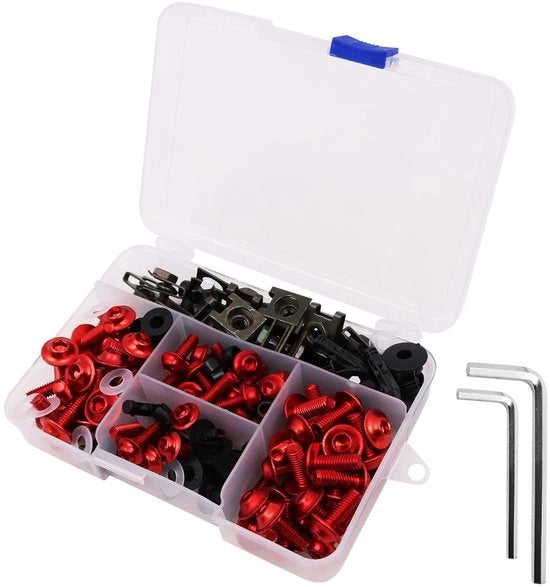 Kit di Montaggio per Motocicletta 177 Pezzi - Set di Viti e Bulloni per Carrozzeria - Contenuto in Scatola di Stoccaggio in Polipropilene
