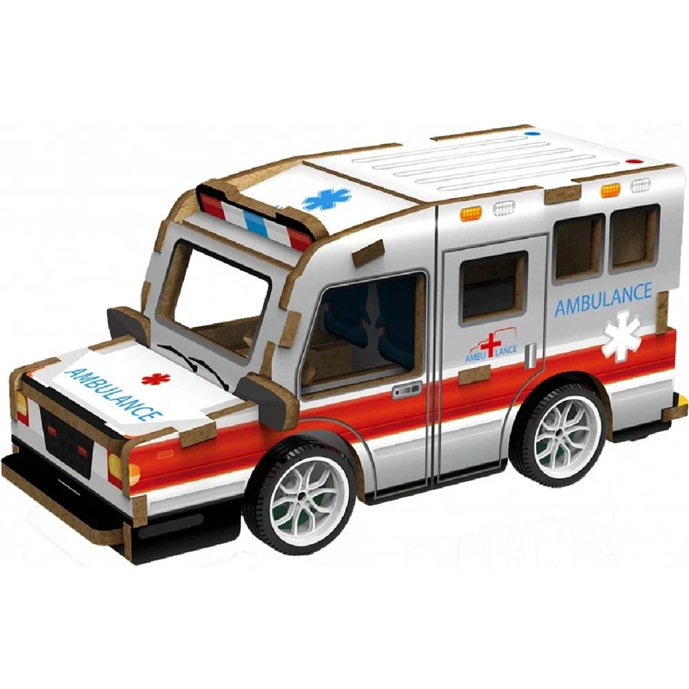 Trade Shop - Puzzle 3d Modellino Giocattolo In Legno Da 19 Pz Da Assemblare Modello Ambulanza 32385 -
