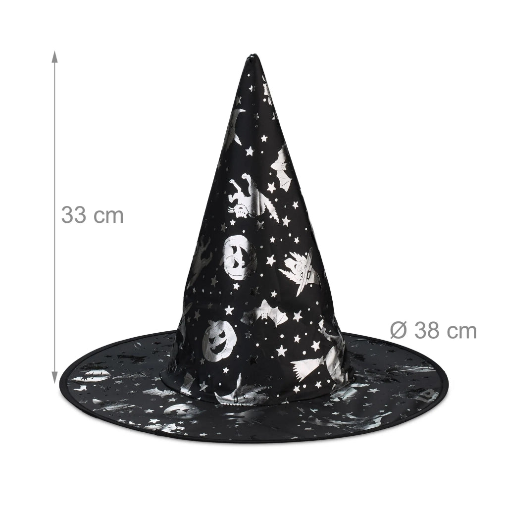 Set di 6 cappelli da strega costume di Halloween motivi originali decorativi 15 x 30 cm in feltro nero 13_0016063