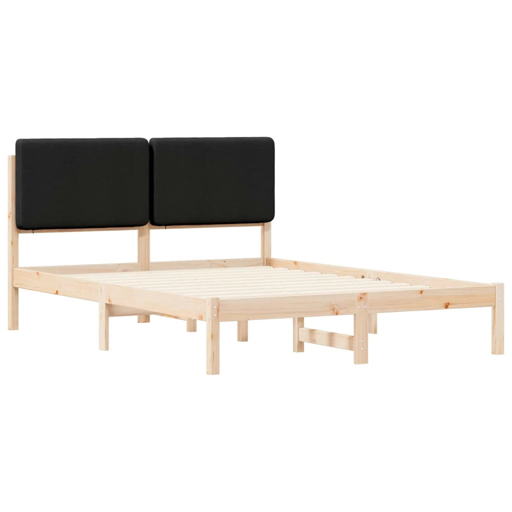 Letto matrimoniale | Letto per adulti | Letto con Testiera Rivestita Nero 140 x 190 cm Pino massello