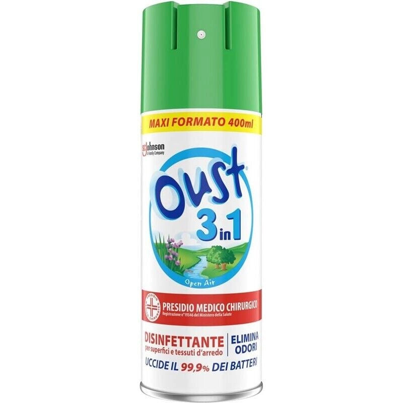 SET 3 OUST 3 IN 1 SPRAY ELIMINA ODORI DISINFETTANTE DA 400 ML OPENAIR VERDE