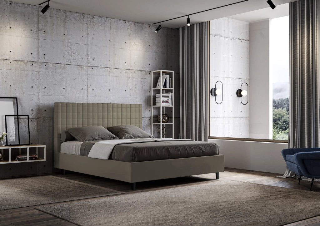 BS COM Letto matrimoniale con rete imbottito 160x200 similpelle cappuccino