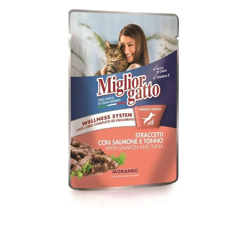 MIGLIOR GATTO STRACCETTI CON SALMONE E TONNO 100 GR