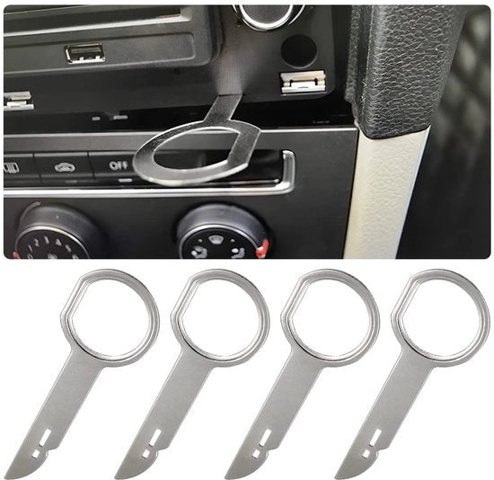 Strumento di rimozione autoradio 4 in 1, doppia chiave di apertura autoradio, chiave di svincolo autoradio, strumento universale per autoradio