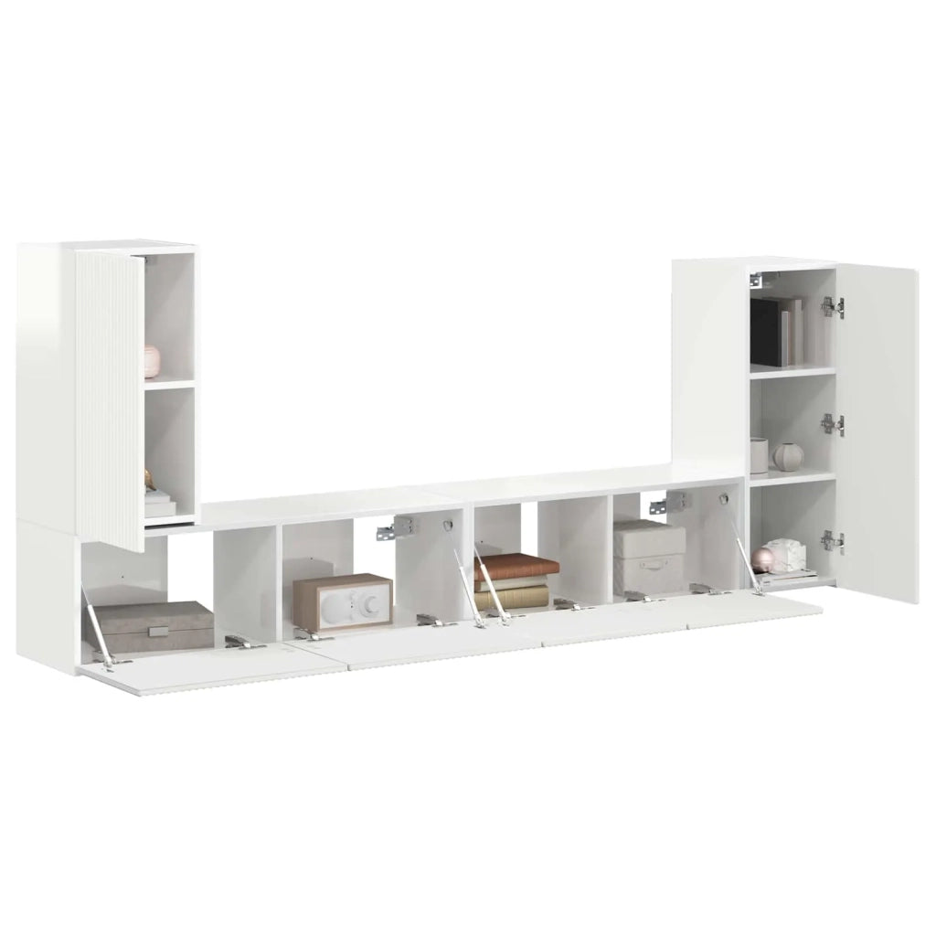 Set mobile TV 4 pcs Bianco Lucido Legno multistrato 3409118