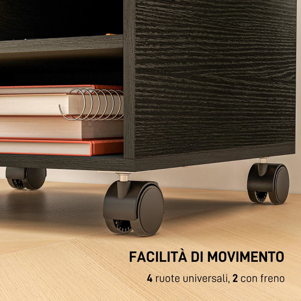 Scrivania con Ruote e 2 Ripiani ¨C Minimal ¨C Legno, Nero, 47x40x22.5cm
