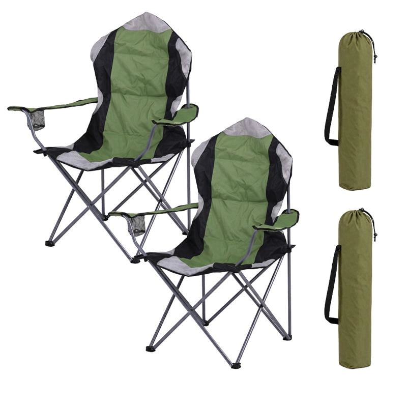 SET 2 SEDIE DA CAMPING IN TESSUTO VERDE CON CHIUSURA A FISARMONICA POGGIOLI E PORTA BEVANDE 60X90X105 CM