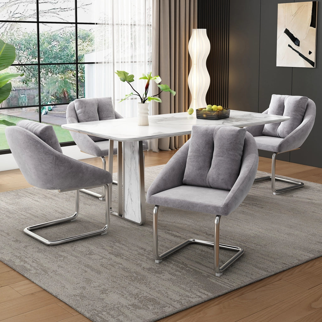 Sedia da Pranzo Girevole Imbottita in Velluto, Set 4 Pezzi con Cuscino ¨C MINIMAL ¨C Grigio