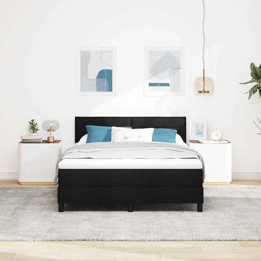 Letto a molle con materasso con led Nero 160 x 200 cm Tessuto