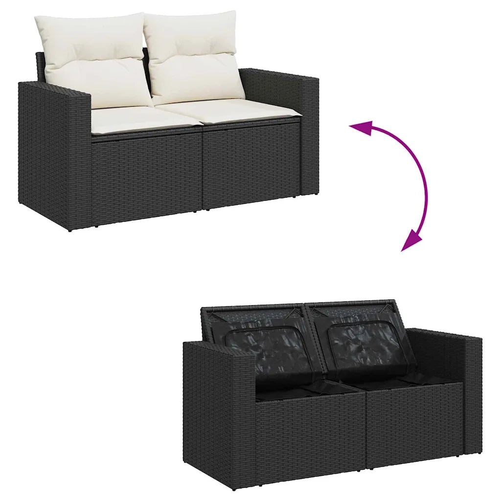 Set Divano da Giardino con cuscino 9 pcs Nero e crema 3363520