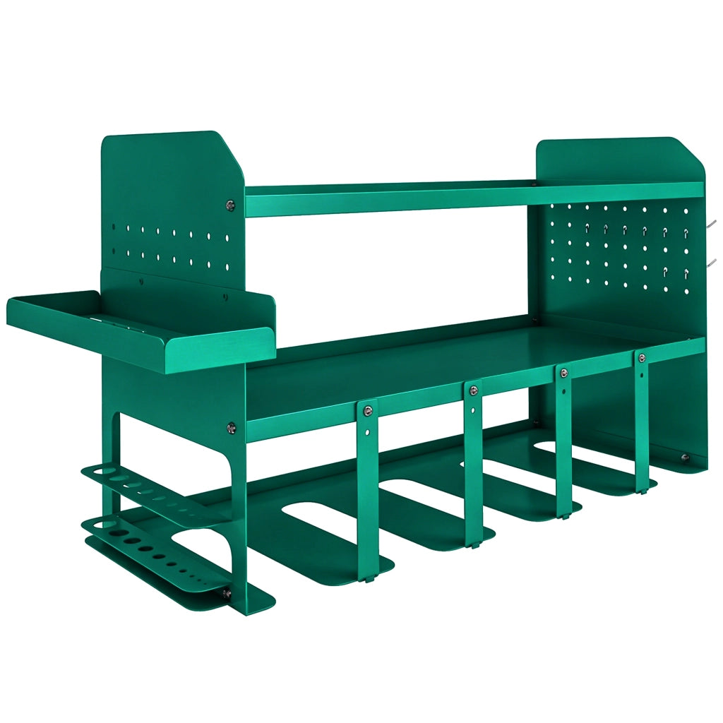 Porta Attrezzi da Parete 61,8x23x32,7 cm con Supporto per 5 Trapani Elettrici e Vassoio Laterale in Metallo Verde