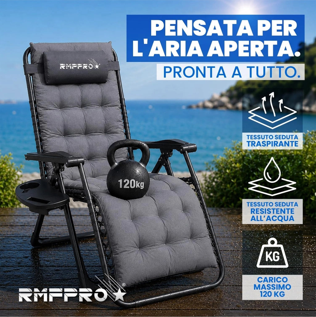 RMF PRO Sdraio da Giardino Pieghevole GRIGIA