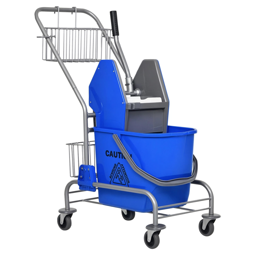 Secchio per Mop 26 L con Sgocciolatoio a Pressione, Ruote e Cestini ¨C Minimal ¨C 73x45x95 cm Blu
