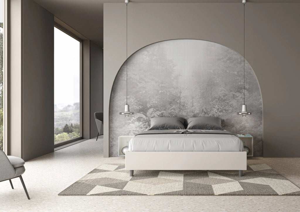 BS COM Letto matrimoniale con rete imbottito 160x210 similpelle bianco