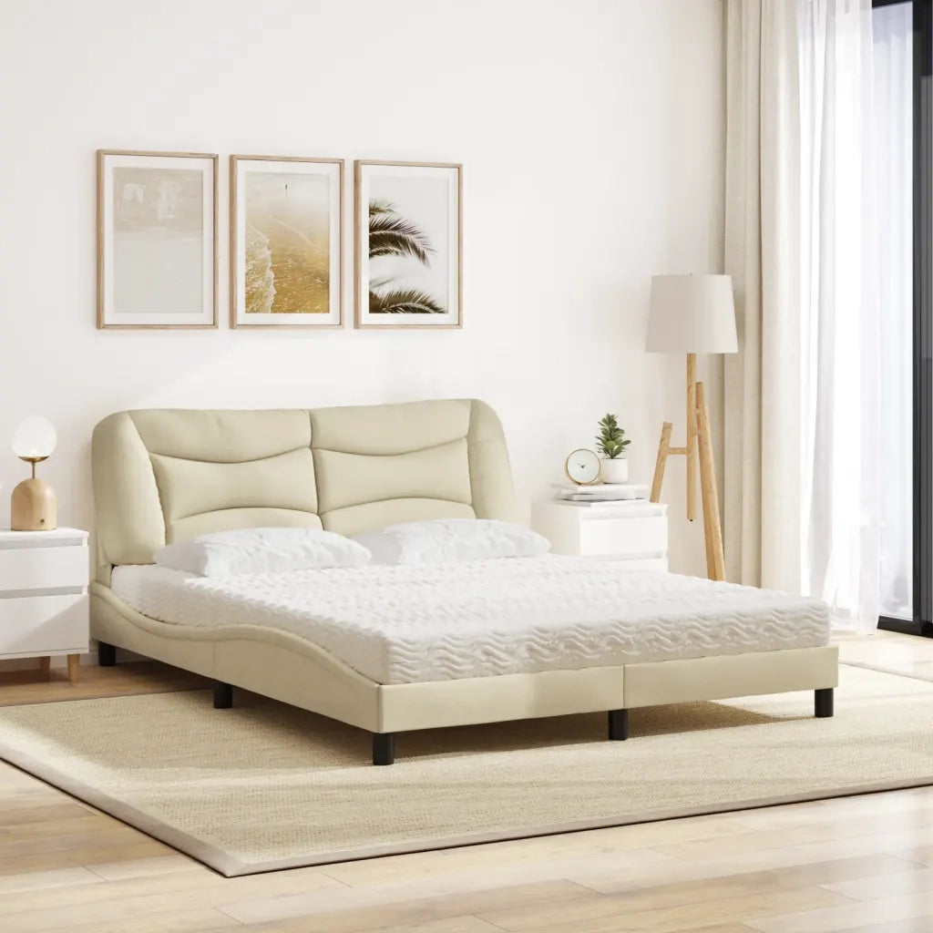 Letto con Materasso Hvar Crema 160x200 cm in Tessuto