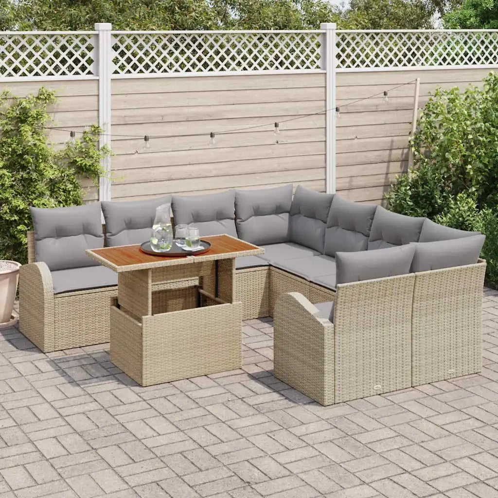 Set Divano da Giardino 9 pcs Beige Poly Rattan 3358303