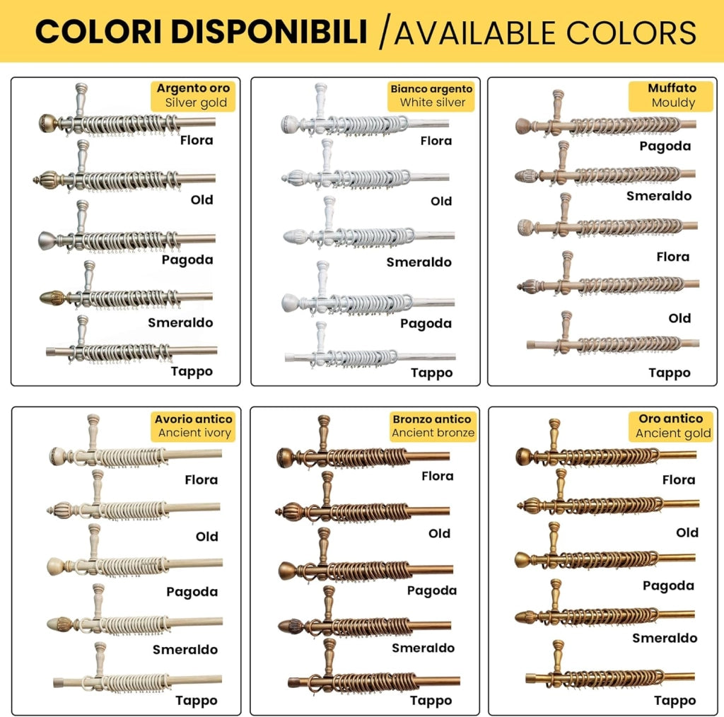 Bastone Tenda in Legno di Alta Qualità, diametro 35 mm a strappo colore muffato terminale pagoda lunghezza 240 CM