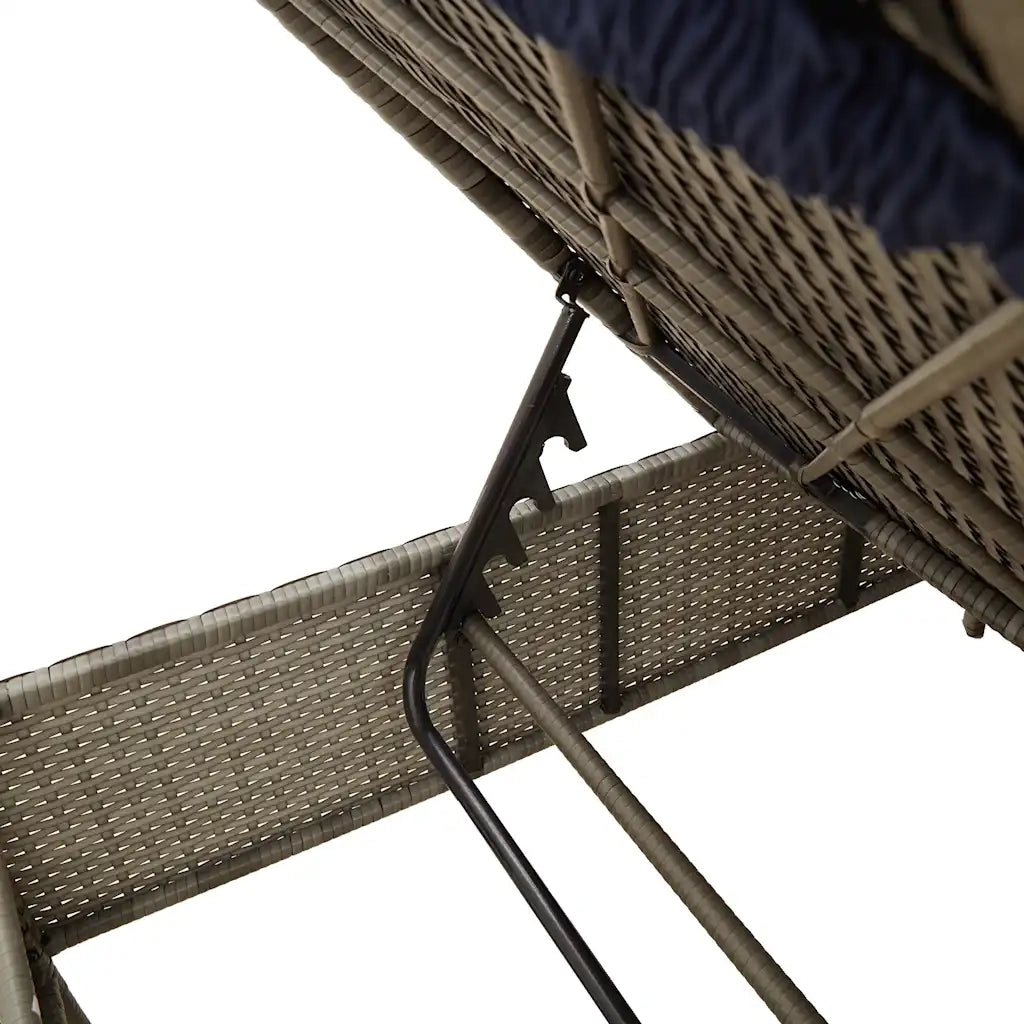 Lettino prendisole con Tavolino e Cuscino in Polyrattan Grigio 4002734