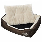 Cuccia calda per cani con cuscino imbottito 50 cm marrone e beige 02_0001550