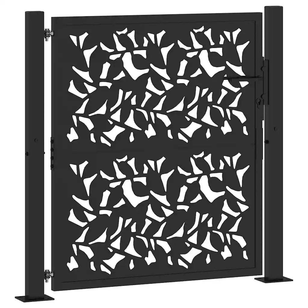 Cancello da giardino nero 100x100 cm in acciaio con design a foglia 4100959