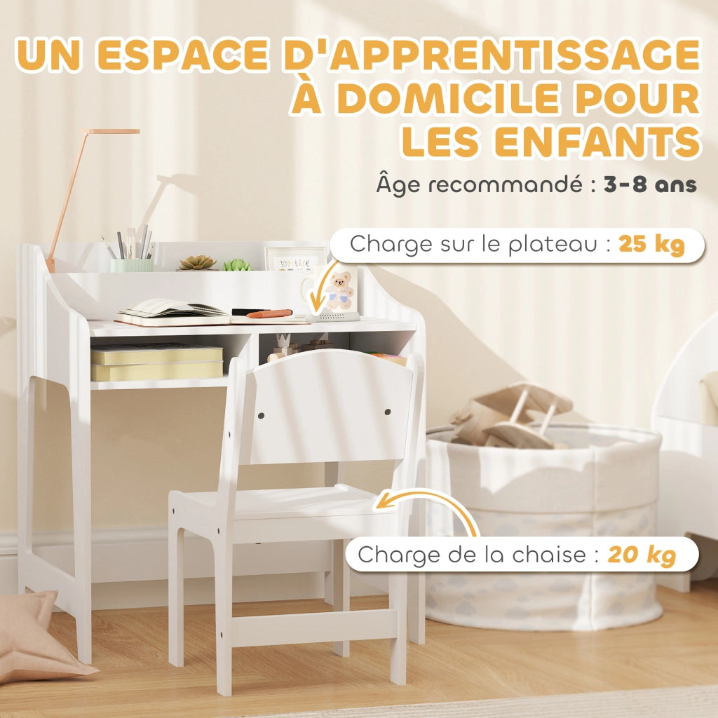 Set scrivania e sedia per bambini 3-8 anni con cassetti e scaffale ¨C Xylo ¨C bianco